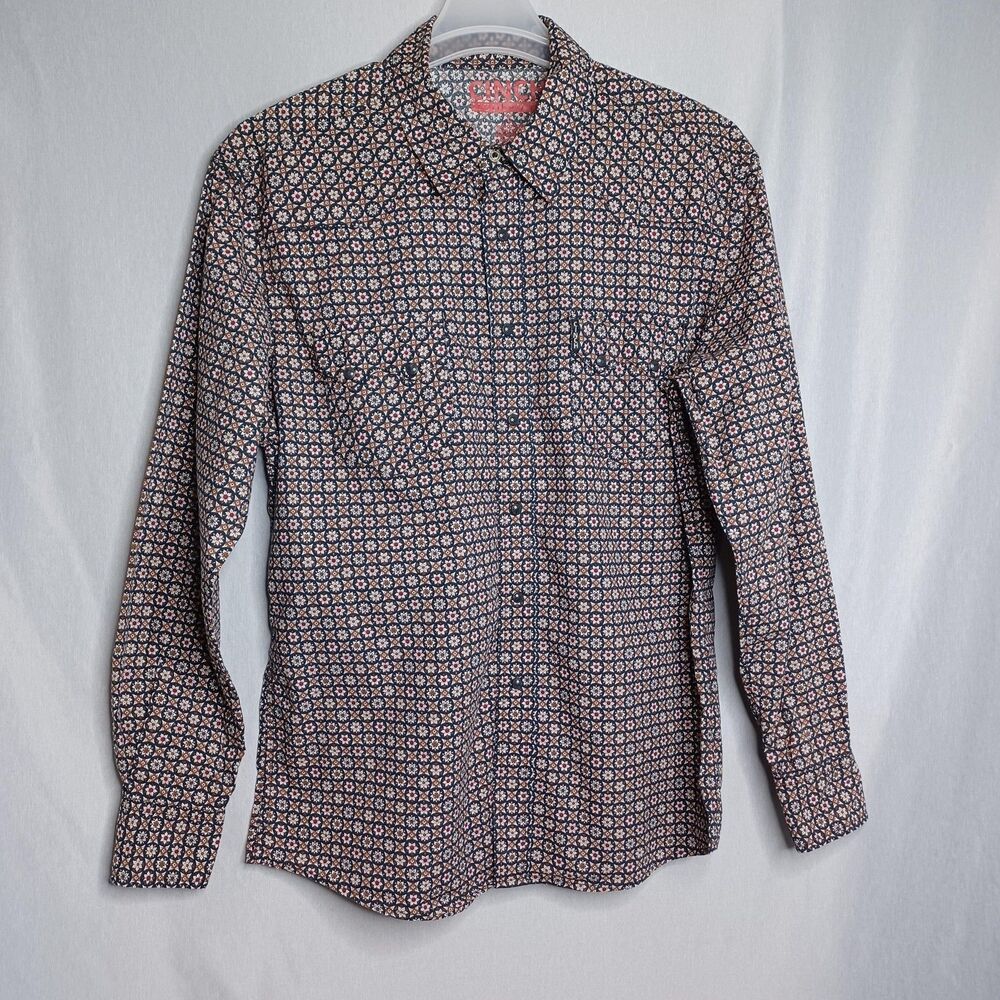 Cinch Shirt Mens Large Blue Floral PearlSnap Western Cowboy Slim Fit Long Sleeve